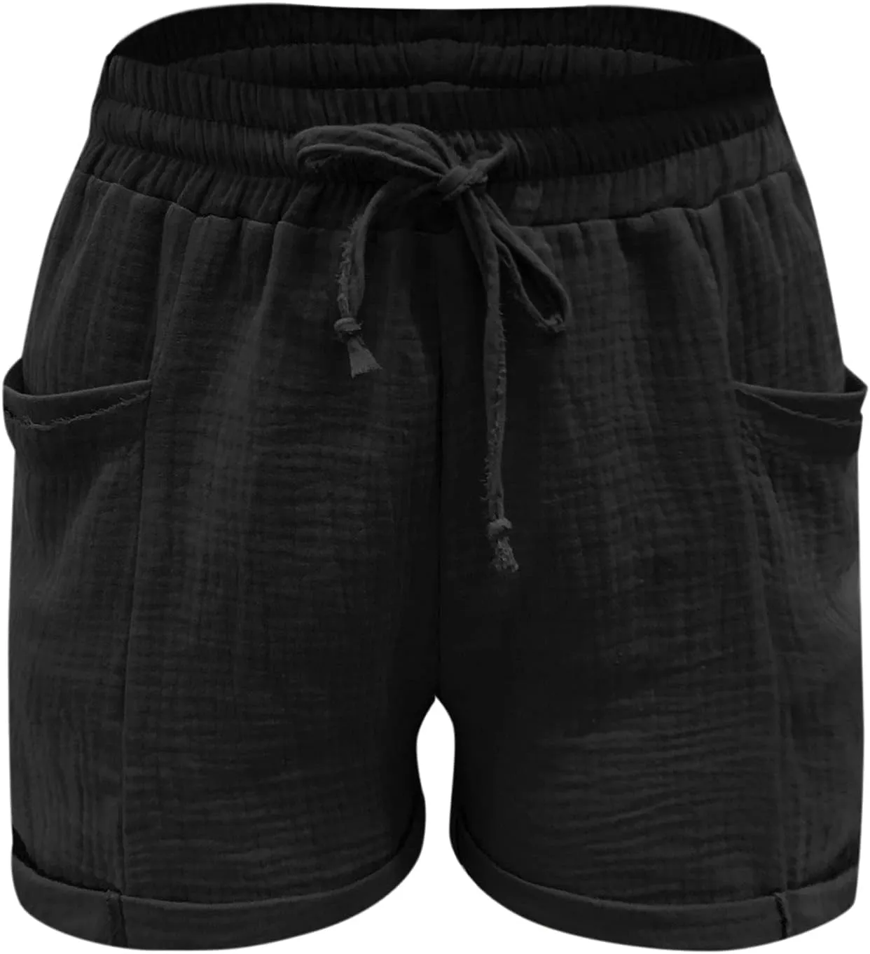 Womens Shorts for Summer Casual Linen Shorts Drawstring Elastic Waist Shorts with Pockets Comfy Bermuda Shorts Workout Shorts