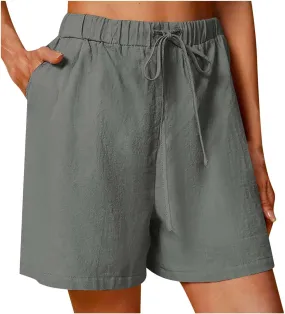 Womens Shorts Summer 2025 Casual Linen Shorts Drawstring Elastic Waist Shorts Pants Loose High Waist Shorts Pants