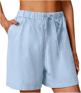 Womens Shorts Summer 2025 Casual Linen Shorts Drawstring Elastic Waist Shorts Pants Loose High Waist Shorts Pants