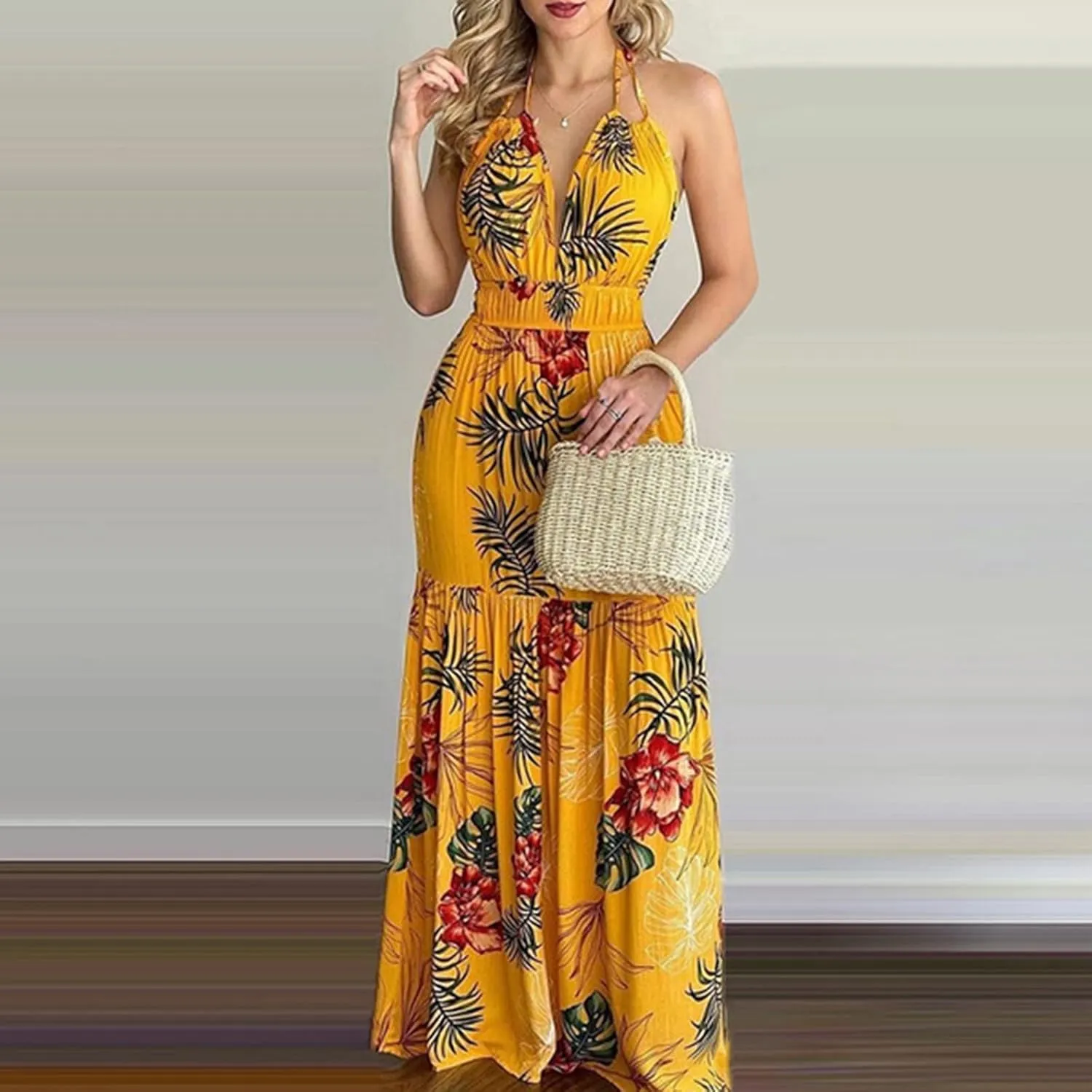 Womens Sleeveless Spaghetti Strap Homecoming Dresses - Deep V Neck Maxi Long Dresses