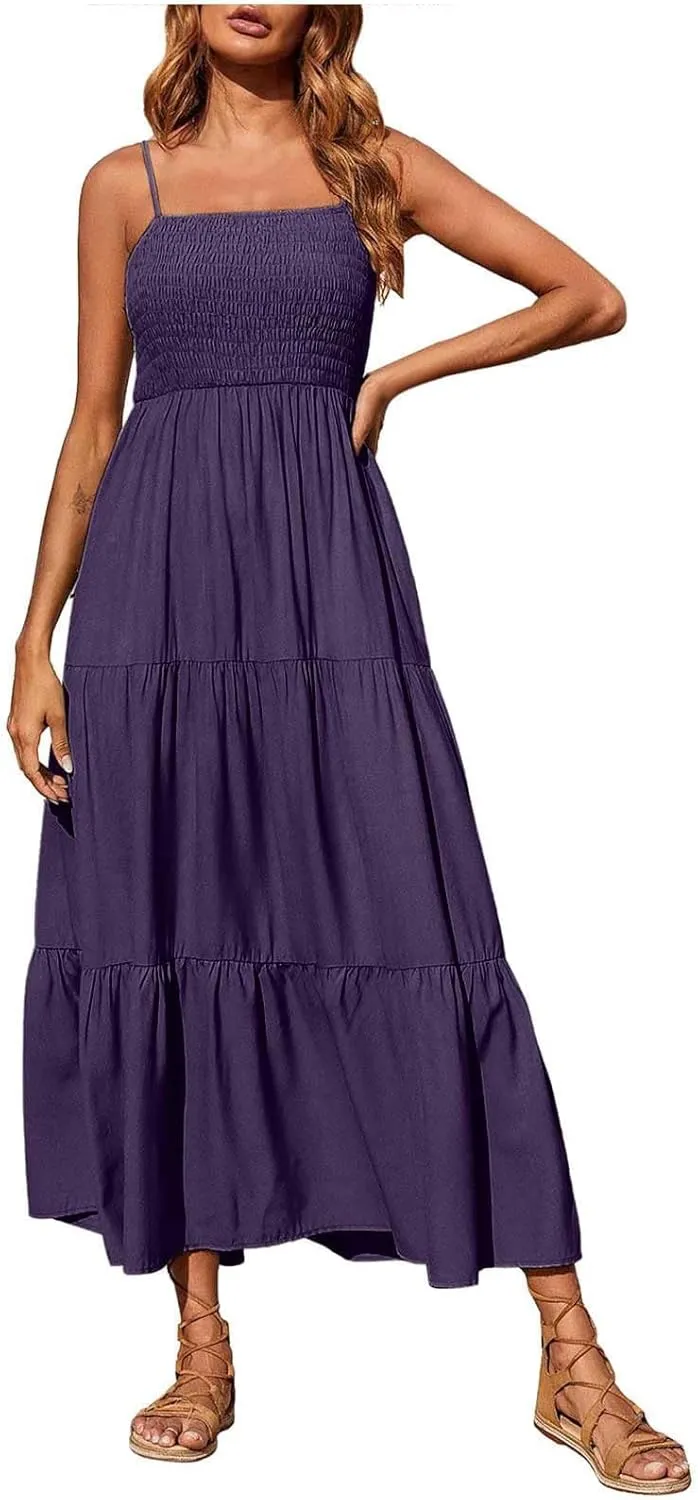 Womens Sleeveless Strapless Slip Dresses Dresses Sun Dresses for Women Beach Hawaiian Pleated Maxi Long Dresses