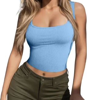Womens Sporty High Support Sports Bra Sports Bras Tank Top Gym Comfortable Supportive Ribbed Crop Top Sleeveless Sexy