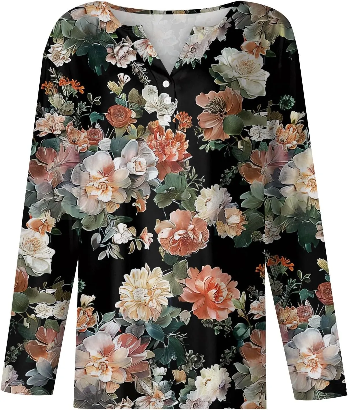 Womens Spring Long Sleeve Tops Button Down Henley V Neck Shirts Dressy Casual Fall Floral Blouses