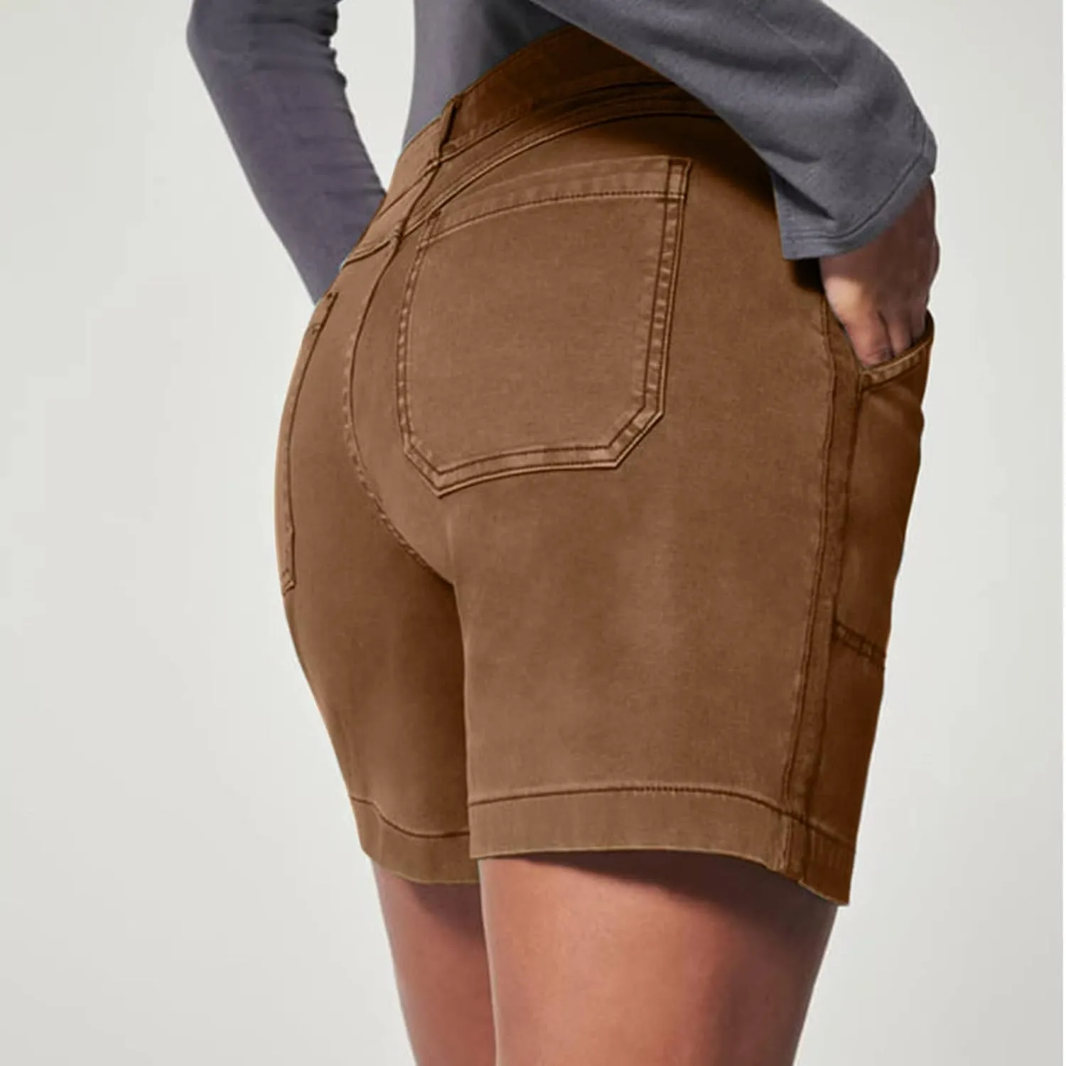 Womens Stretch Twill Shorts Casual High Waisted Elastic Wasit Chino Shorts Denim Jeans Shorts