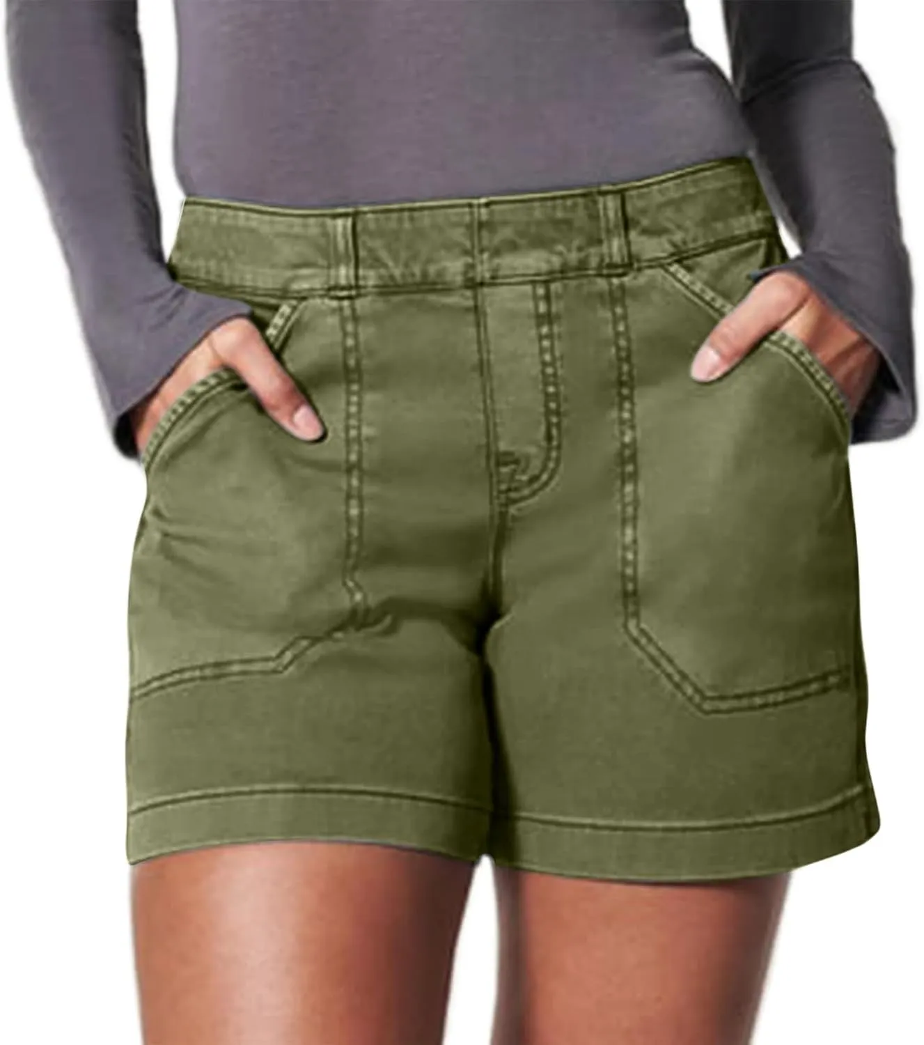 Womens Stretch Twill Shorts Casual High Waisted Elastic Wasit Chino Shorts Denim Jeans Shorts