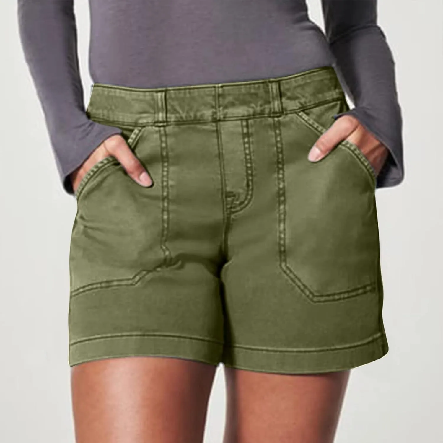 Womens Stretch Twill Shorts Casual High Waisted Elastic Wasit Chino Shorts Denim Jeans Shorts