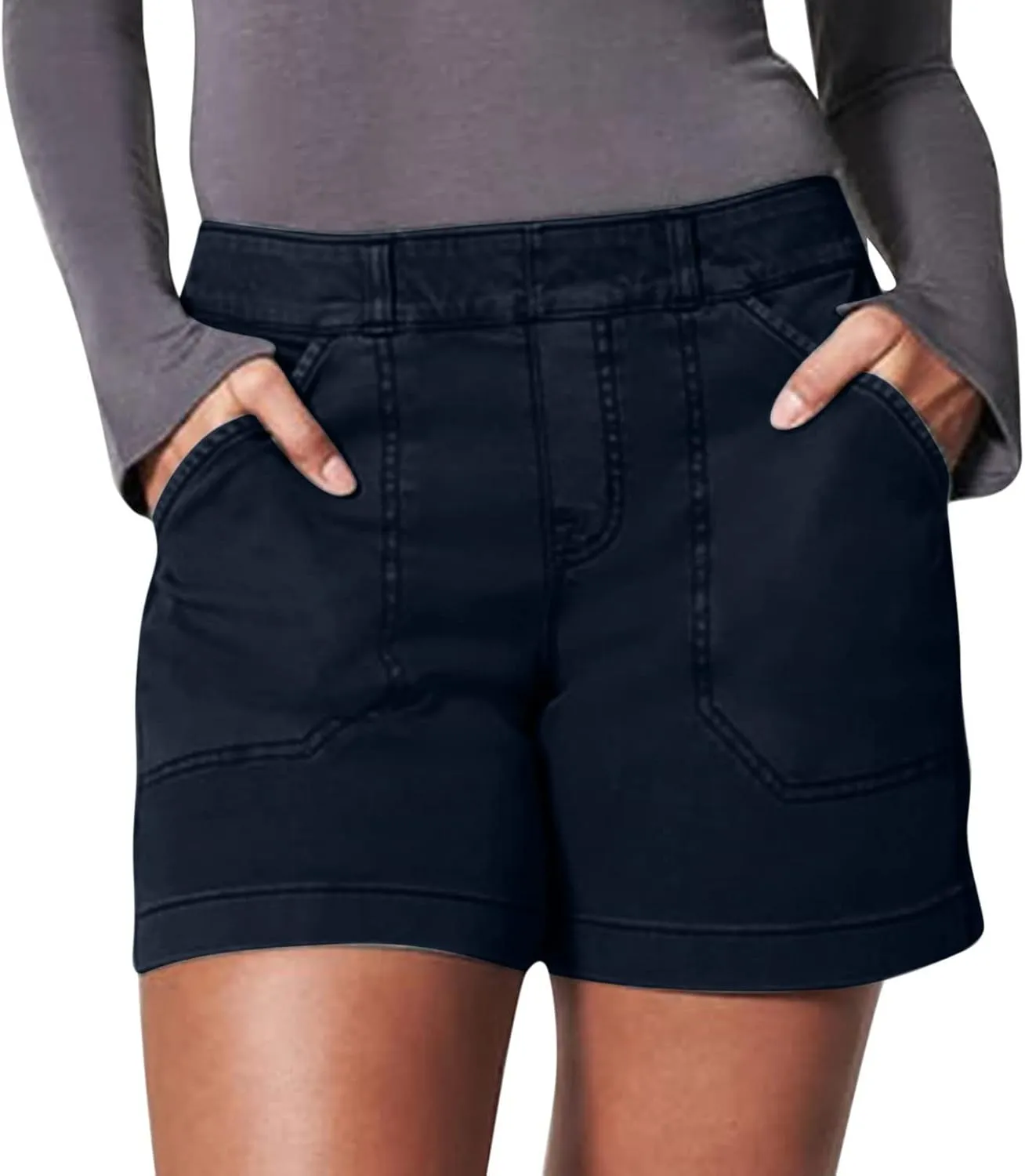 Womens Stretch Twill Shorts Casual High Waisted Elastic Wasit Chino Shorts Denim Jeans Shorts
