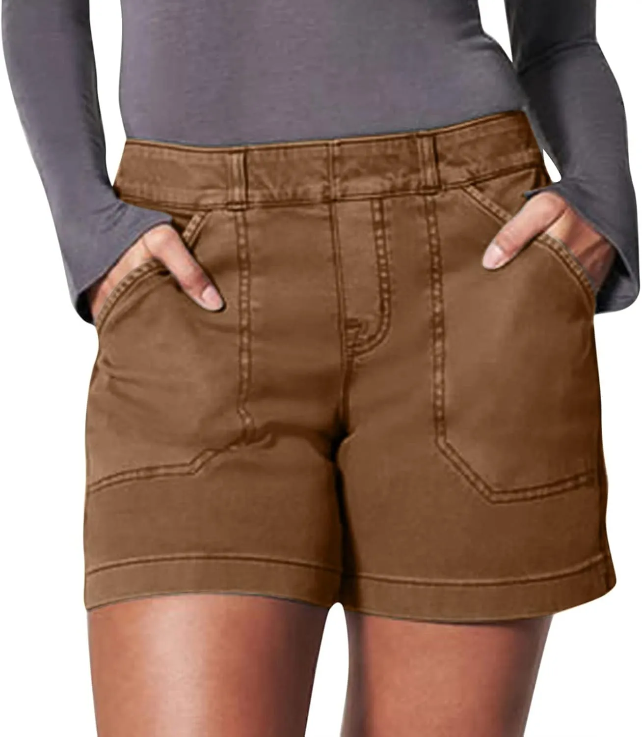 Womens Stretch Twill Shorts Casual High Waisted Elastic Wasit Chino Shorts Denim Jeans Shorts