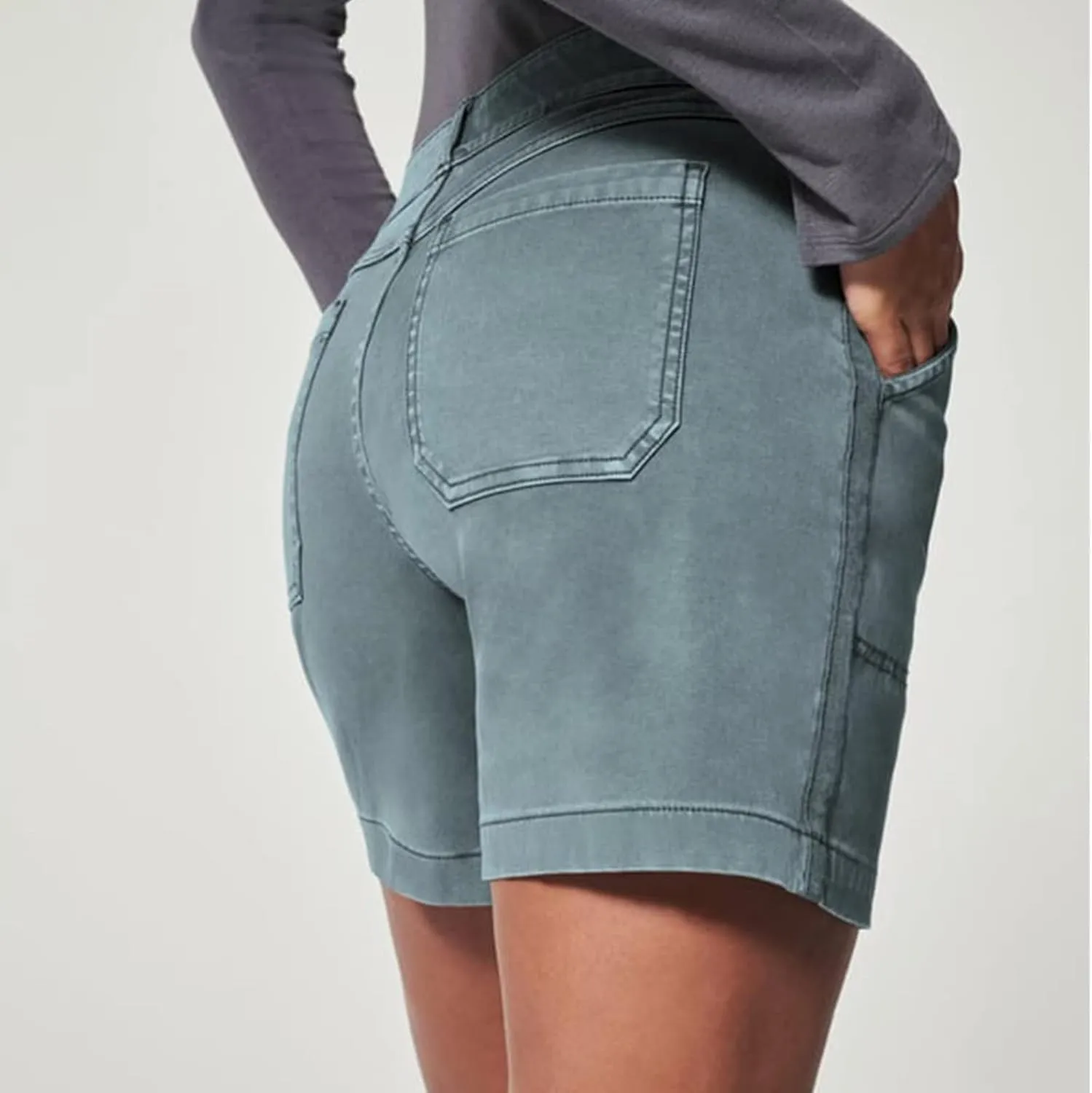 Womens Stretch Twill Shorts Casual High Waisted Elastic Wasit Chino Shorts Denim Jeans Shorts