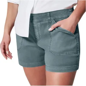 Womens Stretch Twill Shorts Casual High Waisted Elastic Wasit Chino Shorts Denim Jeans Shorts