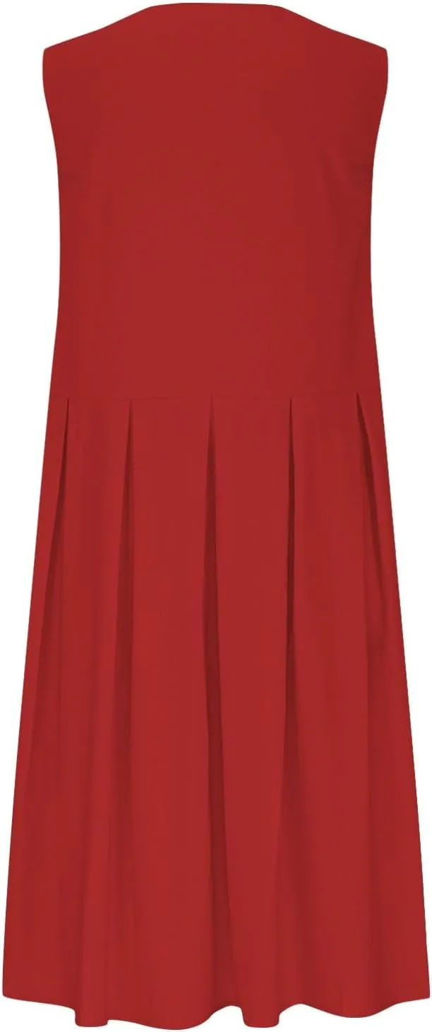 Womens Summer Dresses Casual Sleeveless Loose Sundress Beach Vacation Lounge Breathable Pleated Dress