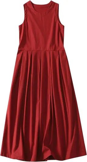 Womens Summer Dresses Casual Sleeveless Loose Sundress Beach Vacation Lounge Breathable Pleated Dress
