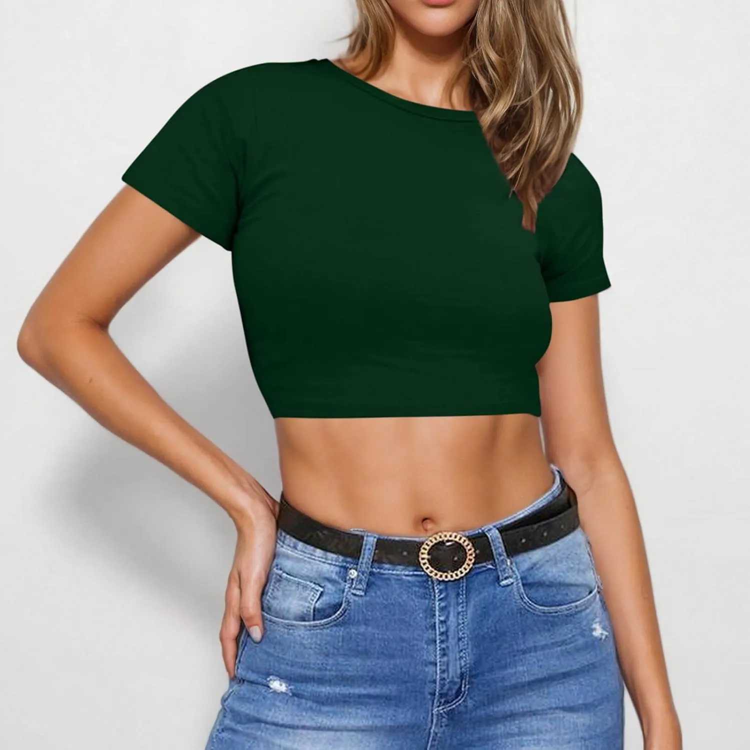 Womens Summer Going Out Tops Short Sleeve Crop Tops Basic T Shirts Scoop Neck Slim Fit Summer Tees Y2k Clothes