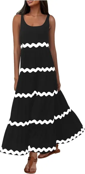 Womens Summer Plus Size Casual Dress Vintage Print Loose Flowy Sundress