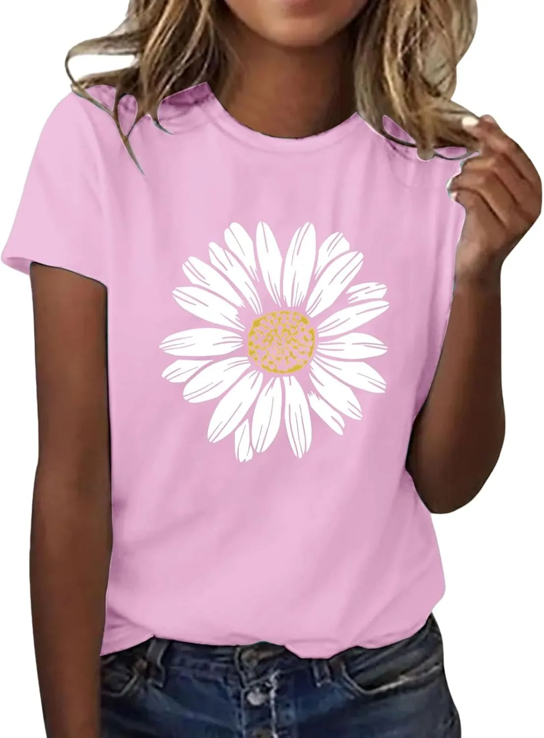 Women's Summer Sunflower T Shirt Cute Flower Graphic Loose Tees Crew Neck Short Sleeve Casual Tops Holiday Tee Shirt