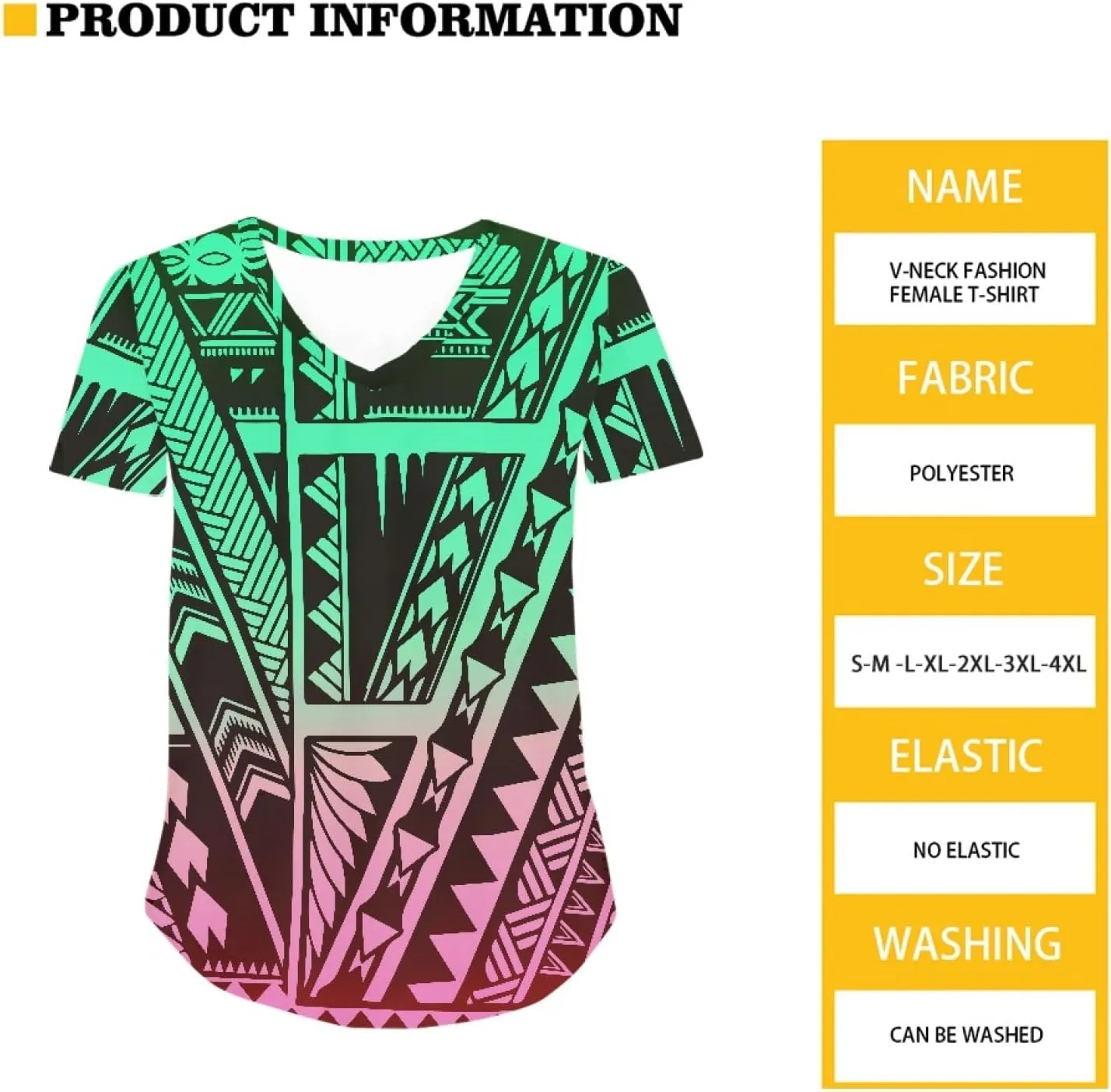 Womens Summer Tight Shirts Polynesian Tapa Printed Short Sleeve V Neck Casual T-Shirts