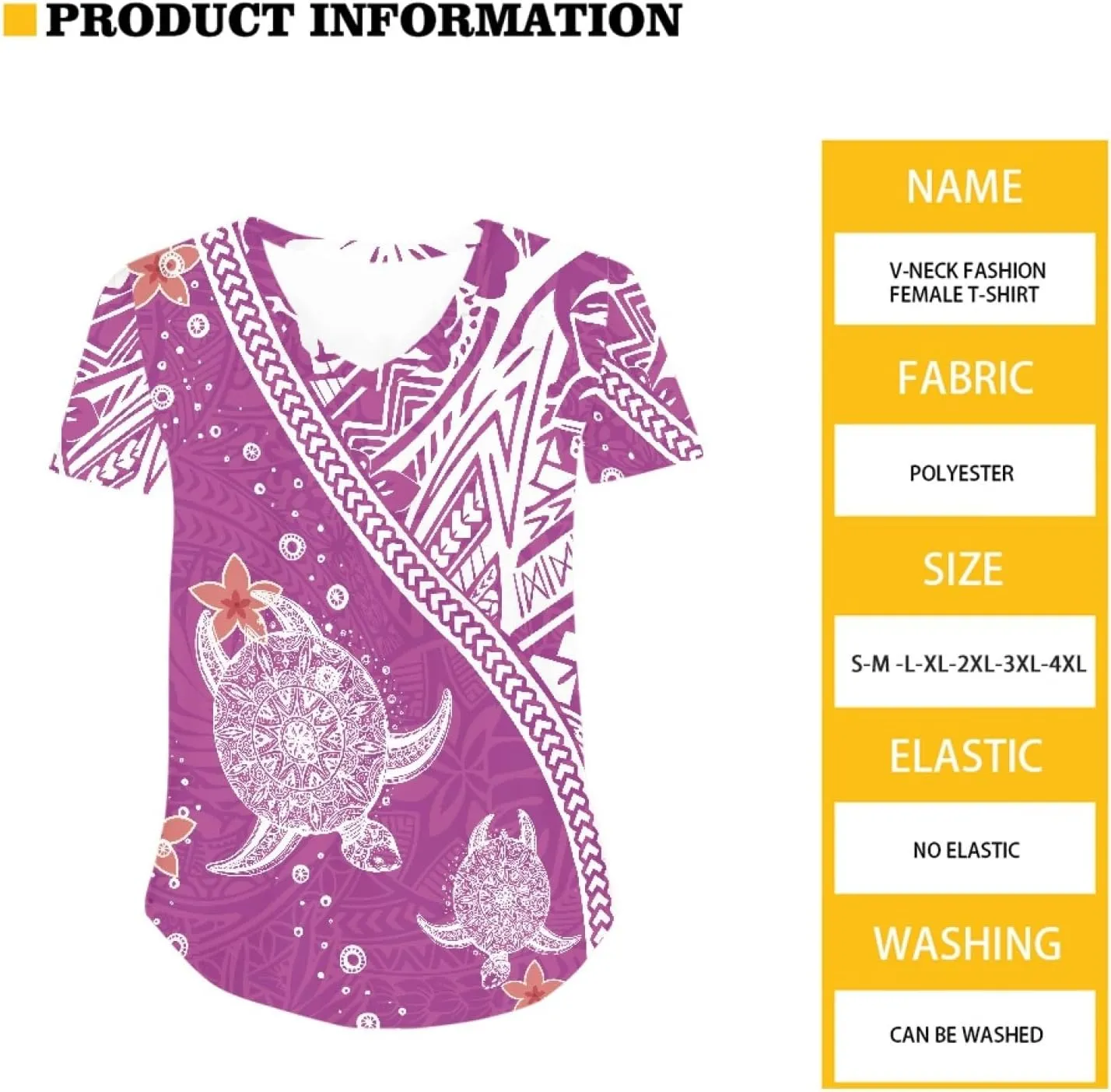 Womens Summer Tight Shirts Polynesian Tapa Printed Short Sleeve V Neck Casual T-Shirts