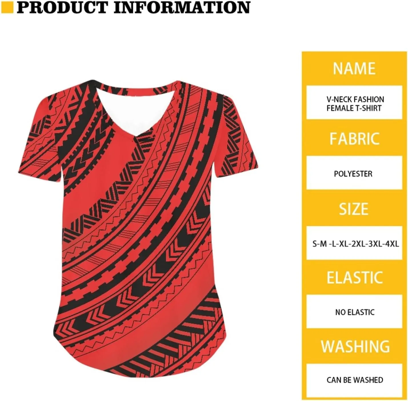 Womens Summer Tight Shirts Polynesian Tapa Printed Short Sleeve V Neck Casual T-Shirts
