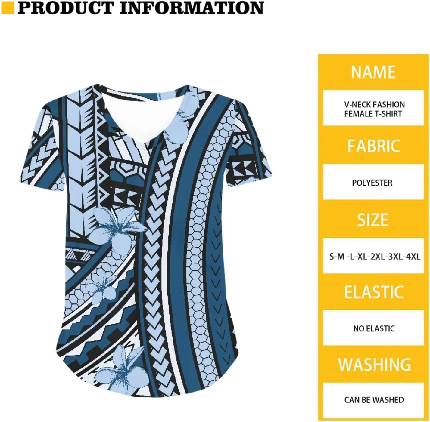 Womens Summer Tight Shirts Polynesian Tapa Printed Short Sleeve V Neck Casual T-Shirts