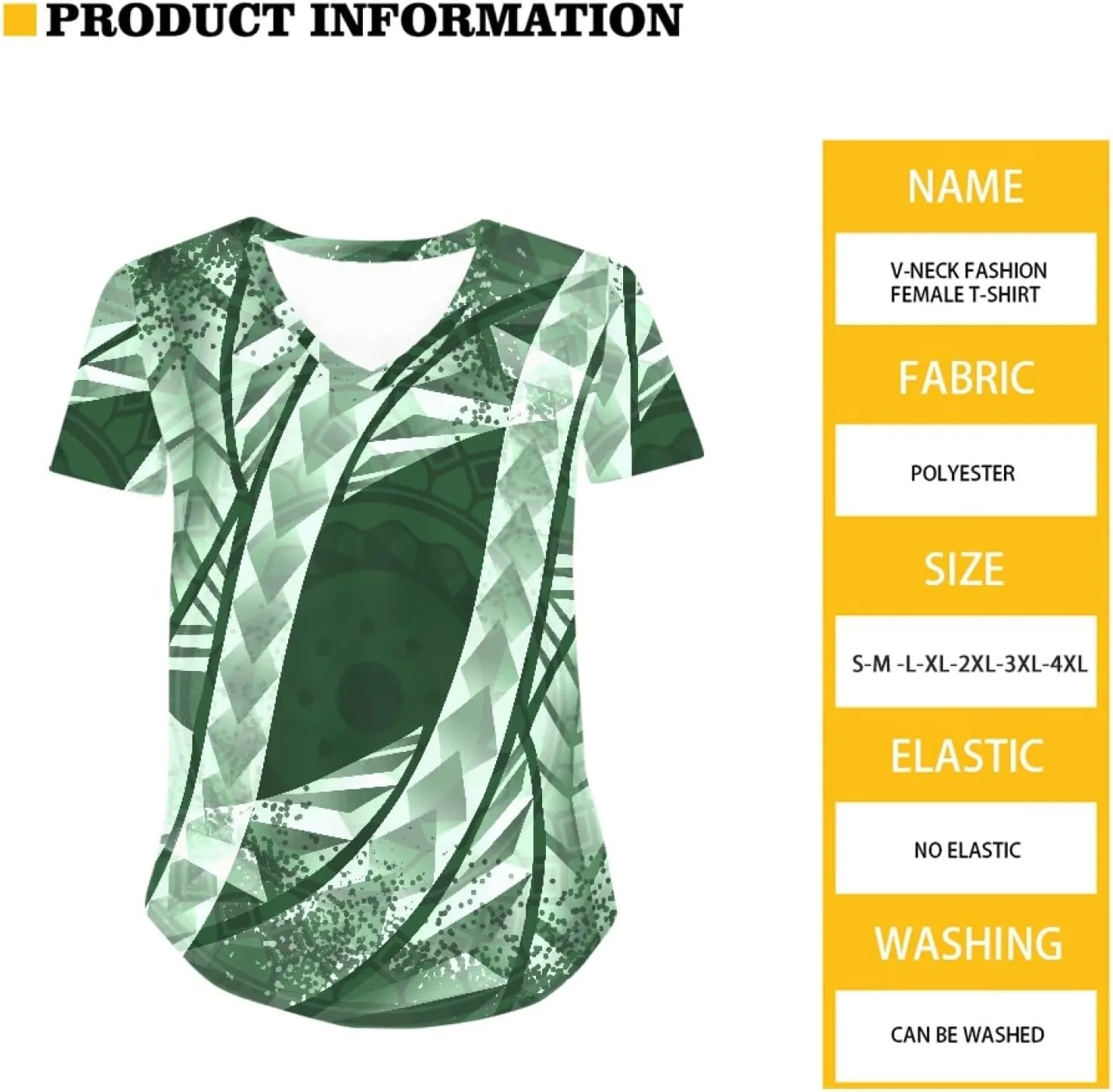 Womens Summer Tight Shirts Polynesian Tapa Printed Short Sleeve V Neck Casual T-Shirts