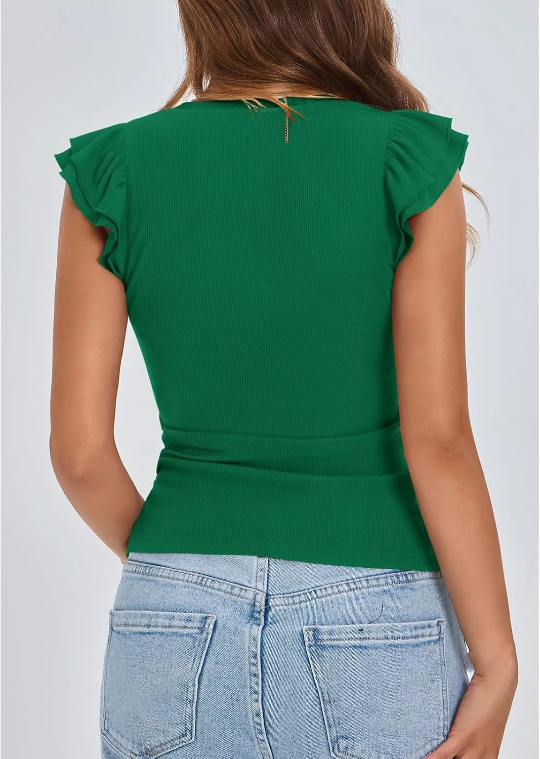 Womens Summer Tops Ruffle Short Sleeve Slim Fit Tshirts Sexy Deep V Neck Tank Top Going Out Casual Blouses