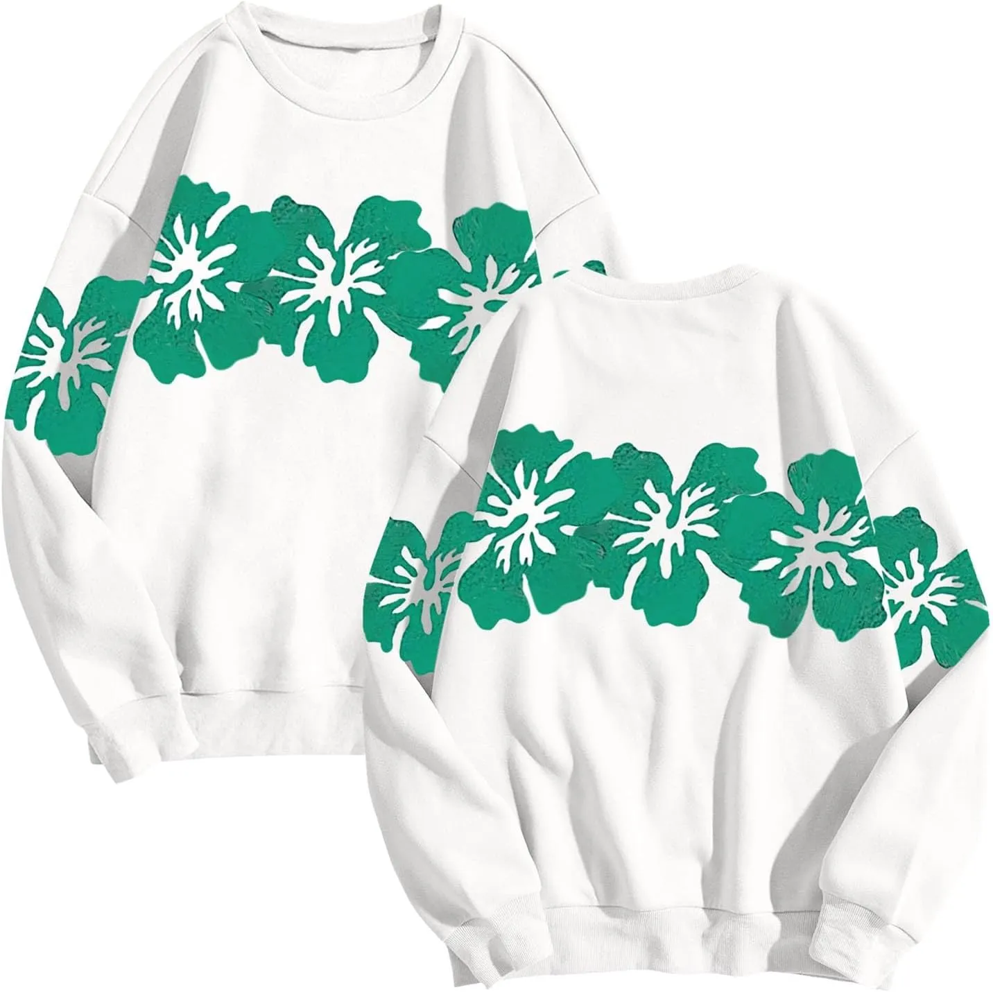 Womens Sweatshirt Floral Print Trendy Comfy Sweatshirts Drop Shoulder Long Sleeve Crewneck Casual Tshirts Clothing