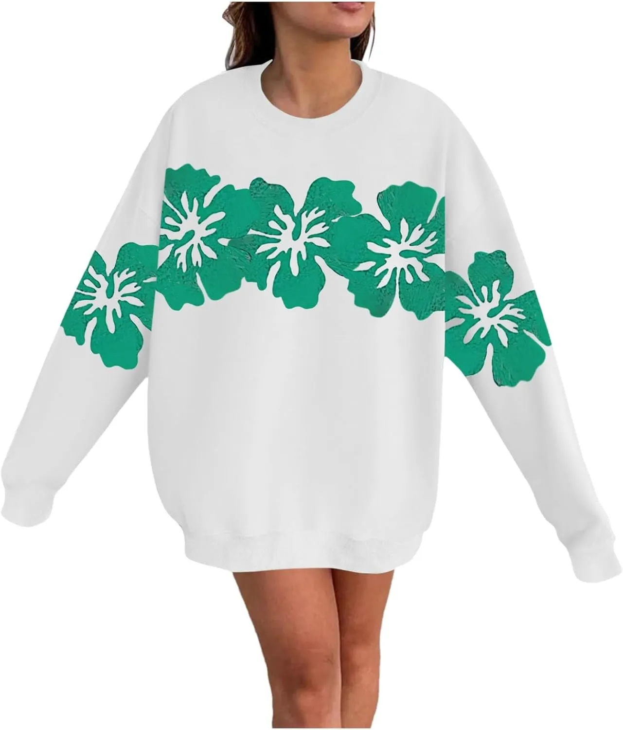 Womens Sweatshirt Floral Print Trendy Comfy Sweatshirts Drop Shoulder Long Sleeve Crewneck Casual Tshirts Clothing