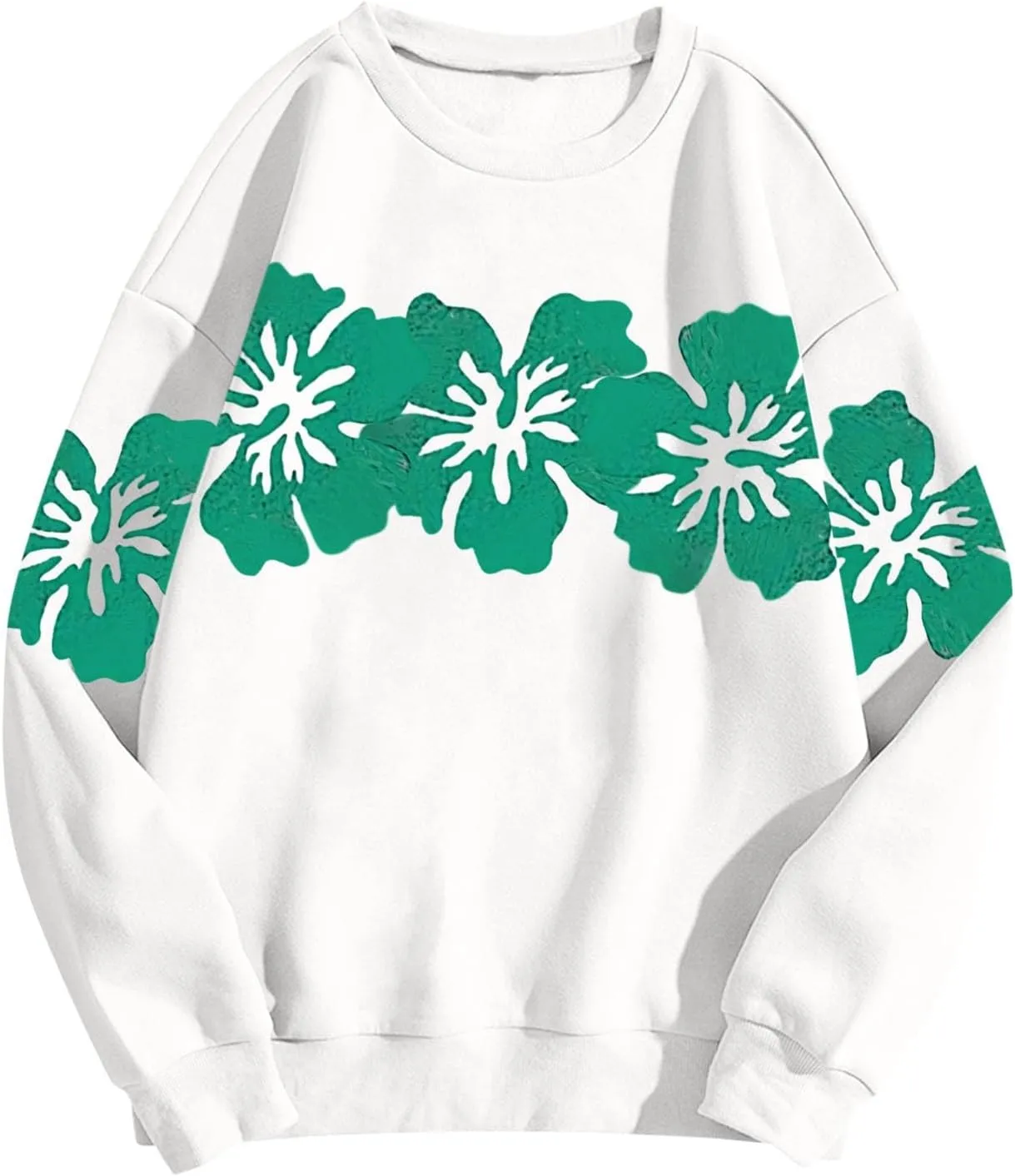 Womens Sweatshirt Floral Print Trendy Comfy Sweatshirts Drop Shoulder Long Sleeve Crewneck Casual Tshirts Clothing