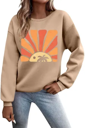 Womens Sweatshirt Graphic Print Trendy Casual Shirts Drop Shoulder Long Sleeve Crewneck Sweatshirts Outfits