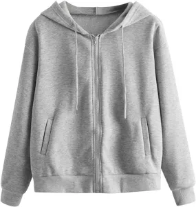Womens Sweatshirts with Pockets,Crop Hoodies Women's Basic Zip-Up Pullover Hoodies Long Sleeve Cropped