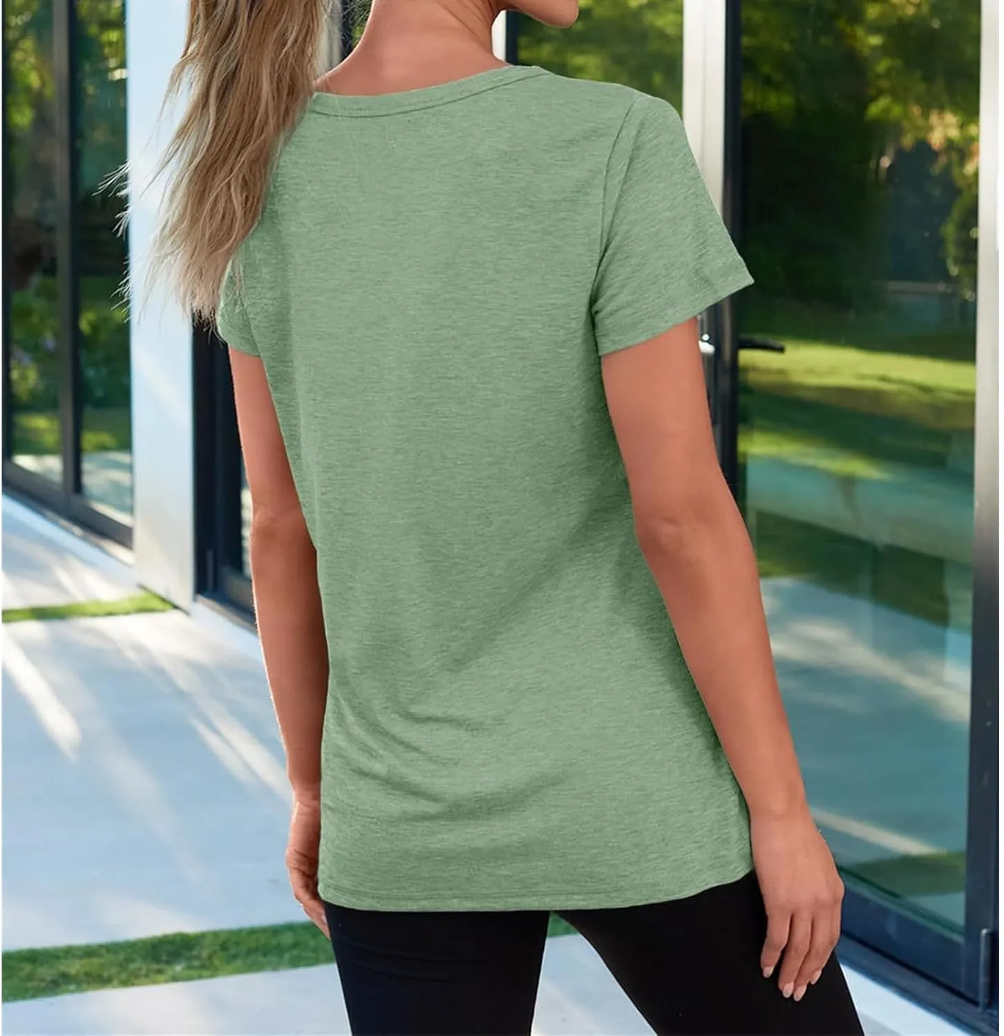 Womens T Shirts Short Sleeve V Neck Tops Loose Fit Summer Casual Tee Tops Fashion Trendy Soft Tee Shirt with Pocket