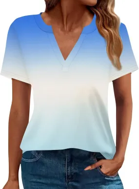 Women's T-Shirts Summer Striped Short-Sleeved V-Neck Shirt Casual Loose Fashion Printed Shirt Clothing Top