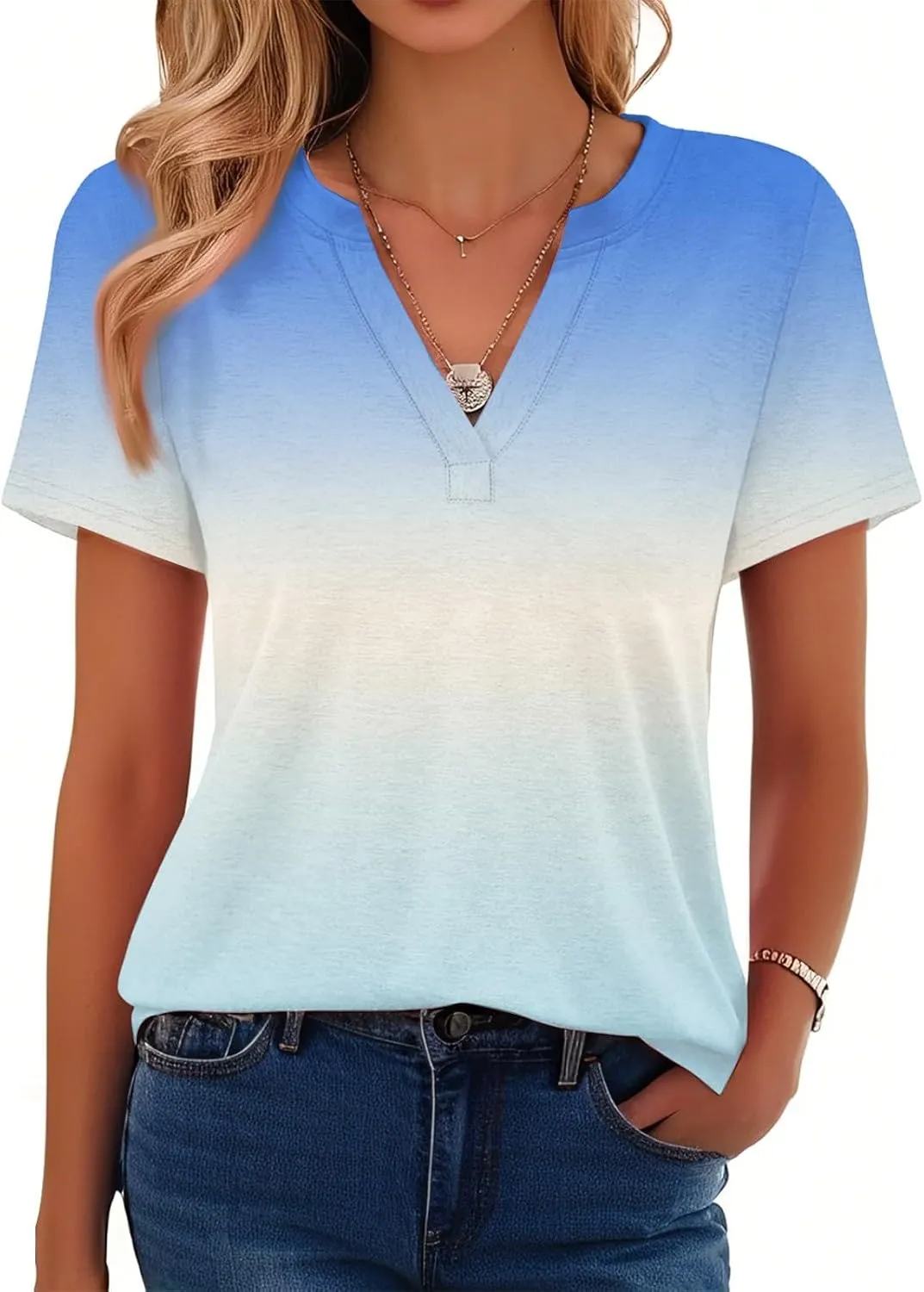 Women's T-Shirts Summer Striped Short-Sleeved V-Neck Shirt Casual Loose Fashion Printed Shirt Clothing Top