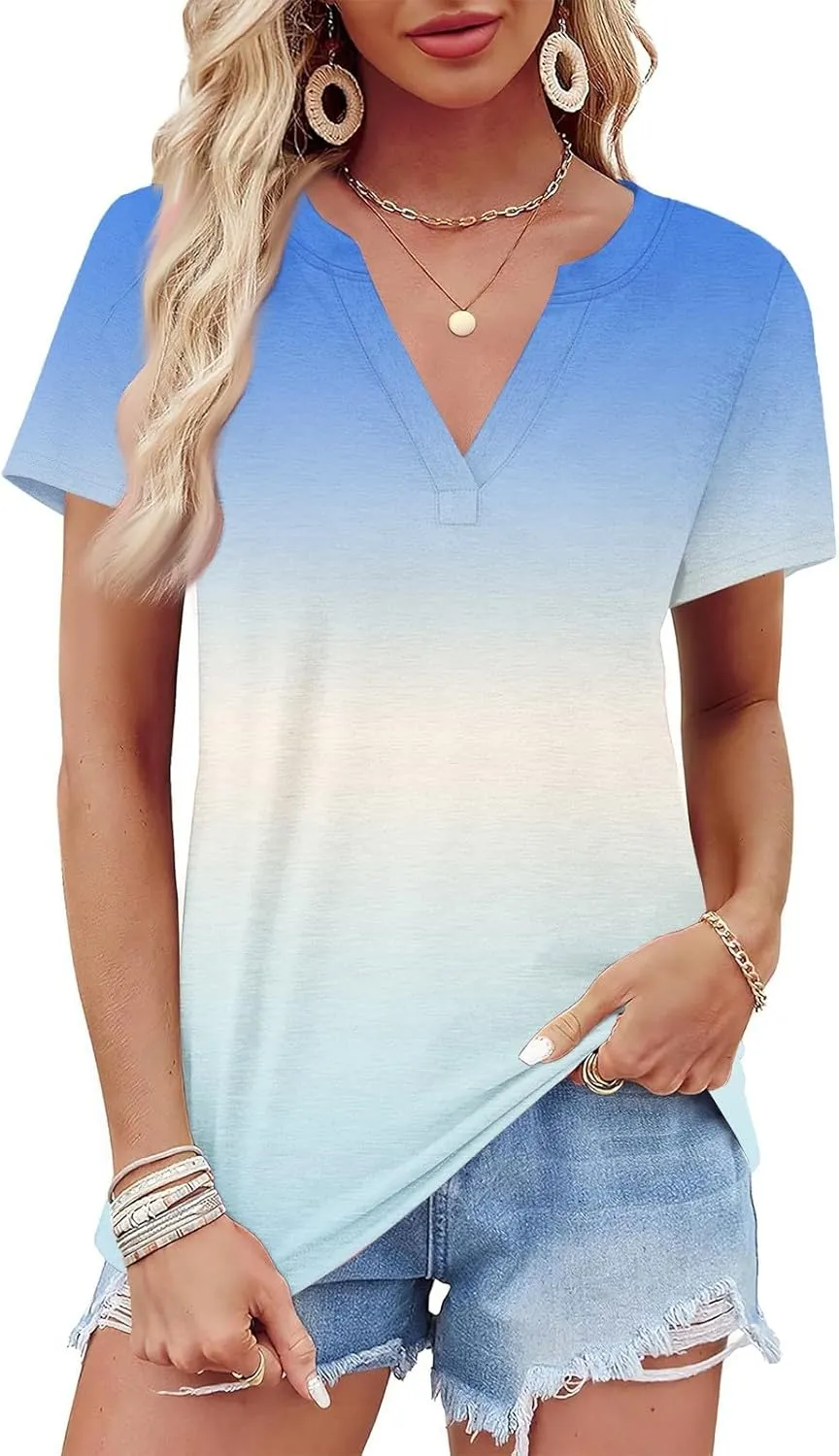 Women's T-Shirts Summer Striped Short-Sleeved V-Neck Shirt Casual Loose Fashion Printed Shirt Clothing Top
