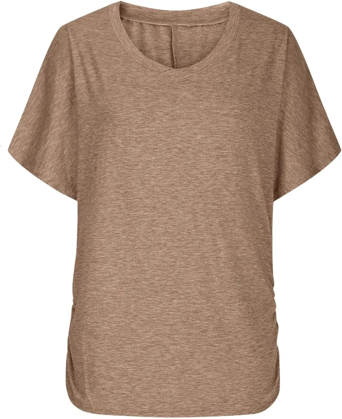 Women's T Shirts V Neck Casual Tees Short Sleeve Tops Ruched Side Summer Shirts Loose Fit T Shirts Comfy Blouses
