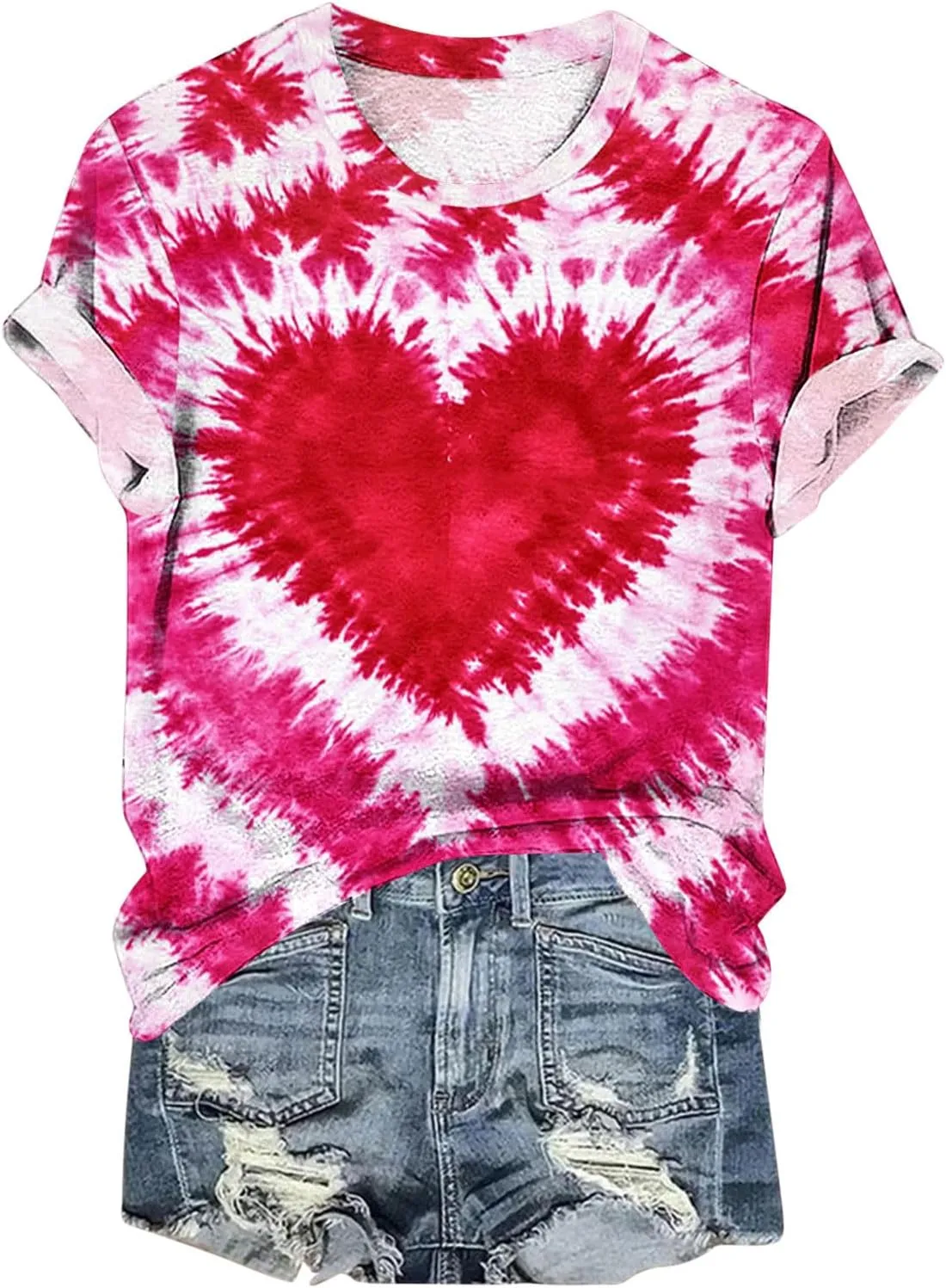 Womens Teen Girls Tie Dye Shirts Printing Ink and Blue Colorful Summer Tops Short Sleeve Graphic Going Out Tees