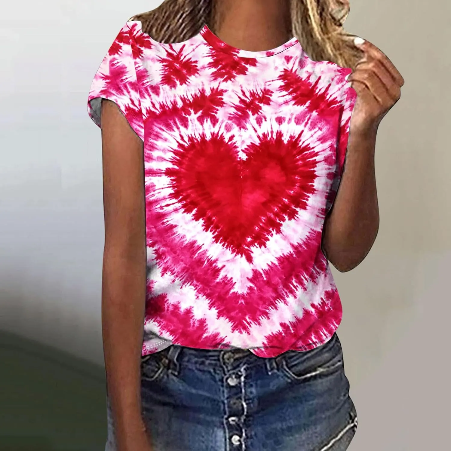Womens Teen Girls Tie Dye Shirts Printing Ink and Blue Colorful Summer Tops Short Sleeve Graphic Going Out Tees