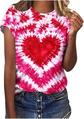Womens Teen Girls Tie Dye Shirts Printing Ink and Blue Colorful Summer Tops Short Sleeve Graphic Going Out Tees
