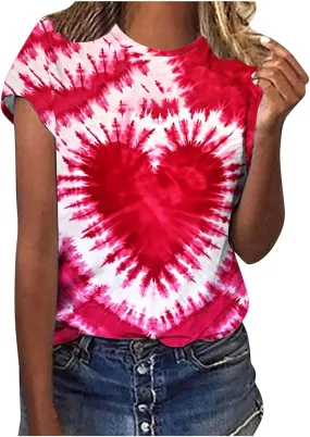 Womens Teen Girls Tie Dye Shirts Printing Ink and Blue Colorful Summer Tops Short Sleeve Graphic Going Out Tees