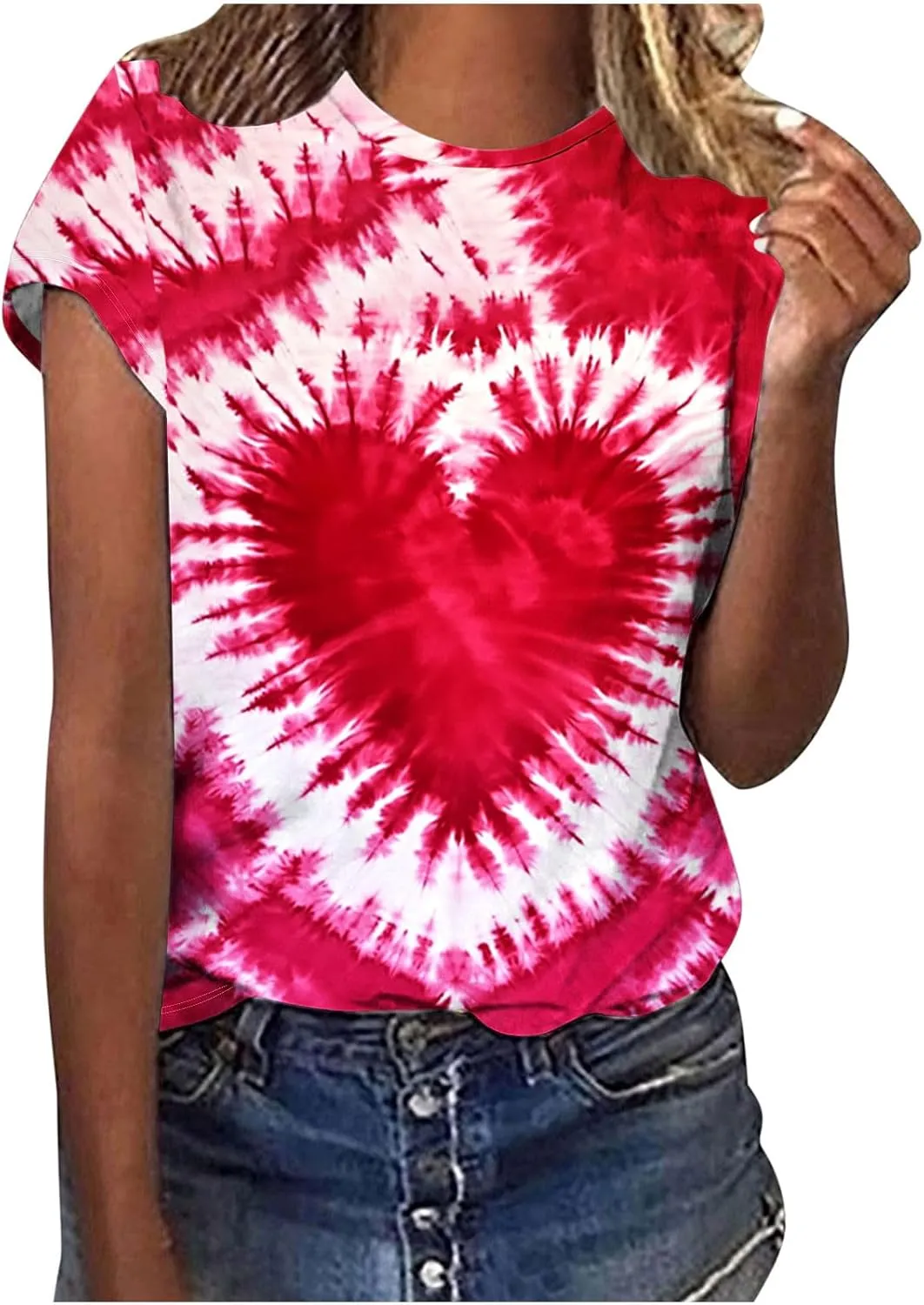 Womens Teen Girls Tie Dye Shirts Printing Ink and Blue Colorful Summer Tops Short Sleeve Graphic Going Out Tees