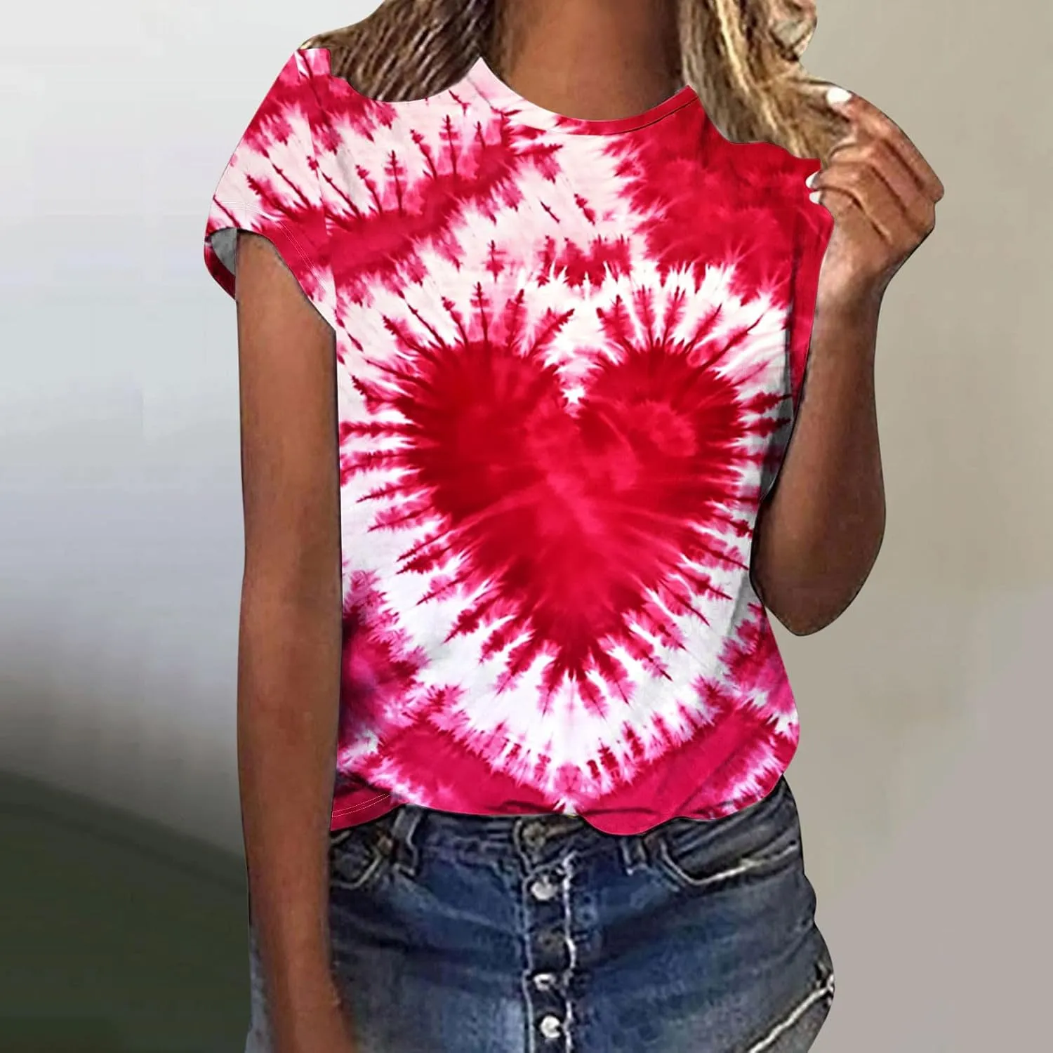 Womens Teen Girls Tie Dye Shirts Printing Ink and Blue Colorful Summer Tops Short Sleeve Graphic Going Out Tees