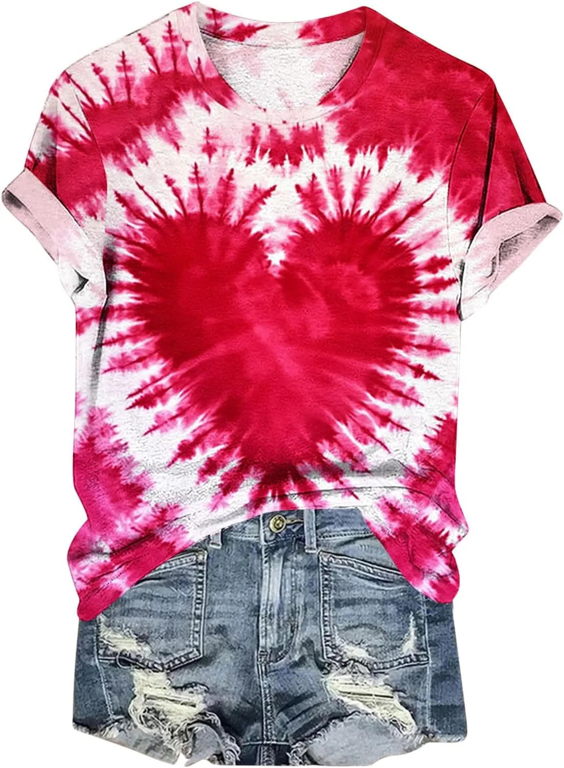 Womens Teen Girls Tie Dye Shirts Printing Ink and Blue Colorful Summer Tops Short Sleeve Graphic Going Out Tees