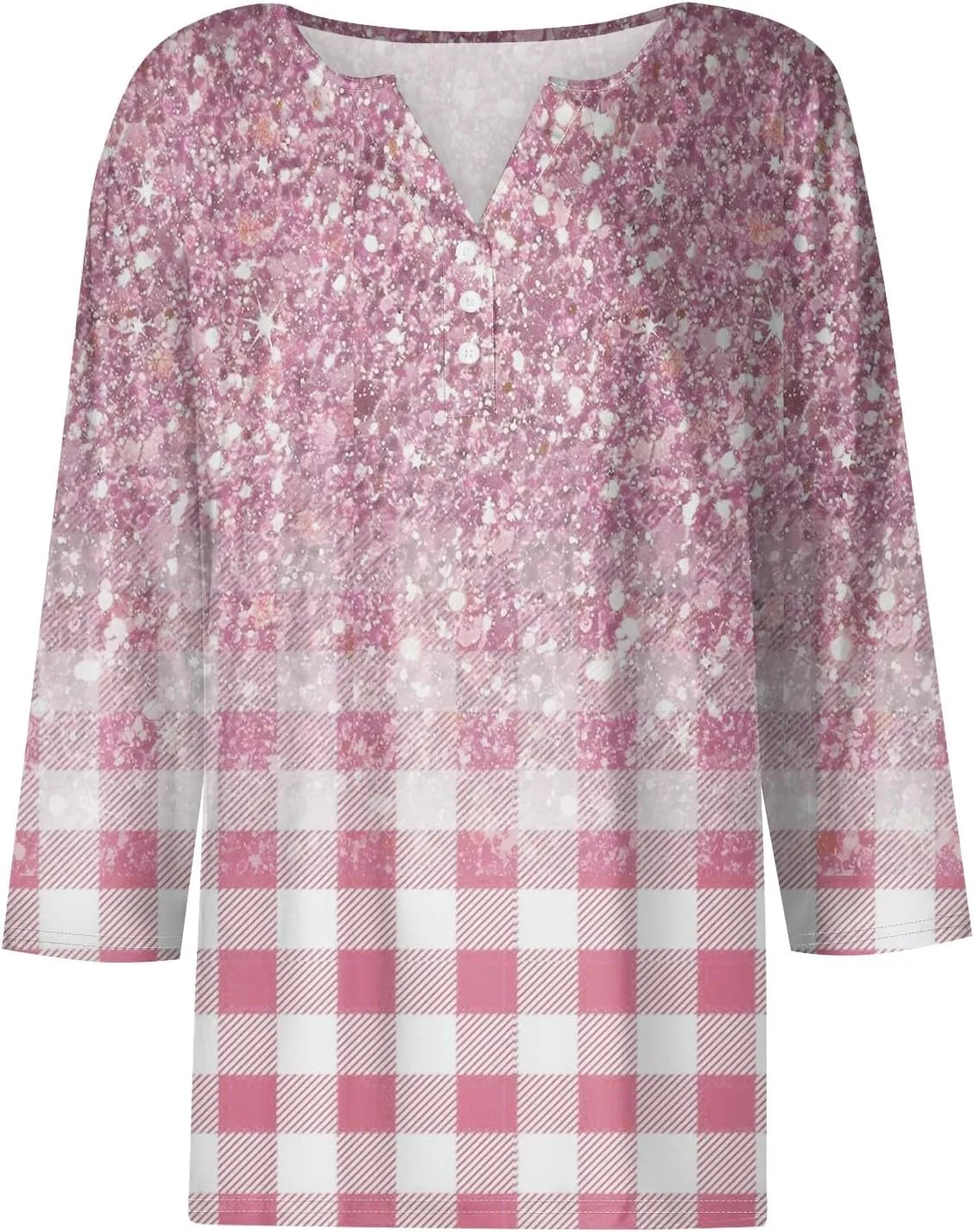 Womens Tops Dressy Casual 3/4 Sleeve Spring Fashion 2025 Button Down Henley Shirts Floral Print Blouse