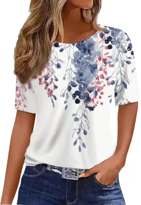Womens Tops Dressy Casual Short Sleeve Round Neck Summer Shirts 2025 Blouses Lightweight Tees Trendy Plus Size Clothes