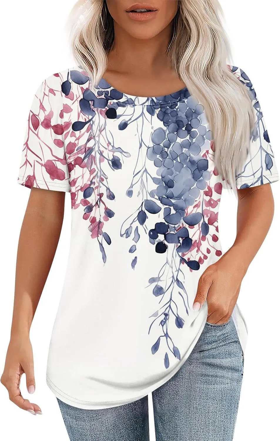 Womens Tops Dressy Casual Short Sleeve Round Neck Summer Shirts 2025 Blouses Lightweight Tees Trendy Plus Size Clothes