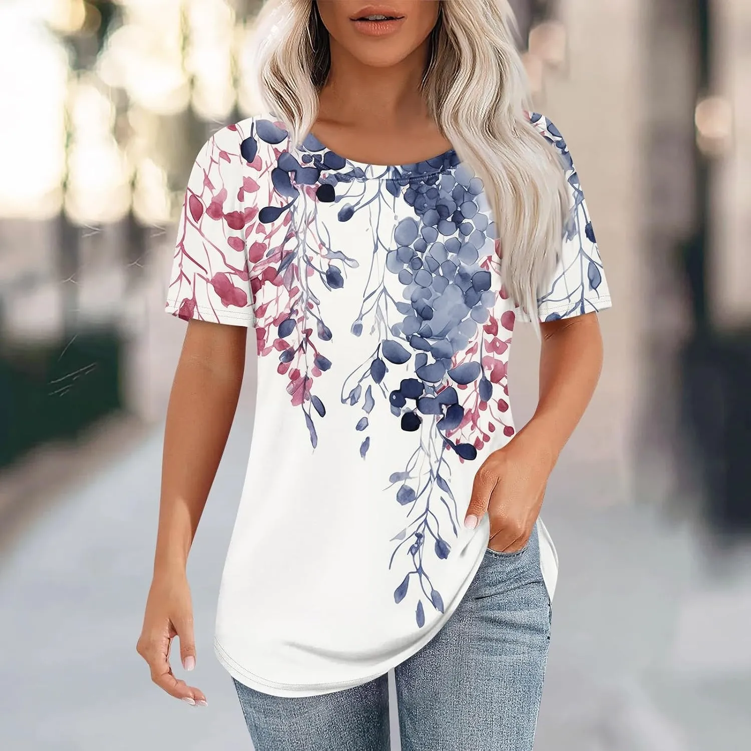 Womens Tops Dressy Casual Short Sleeve Round Neck Summer Shirts 2025 Blouses Lightweight Tees Trendy Plus Size Clothes