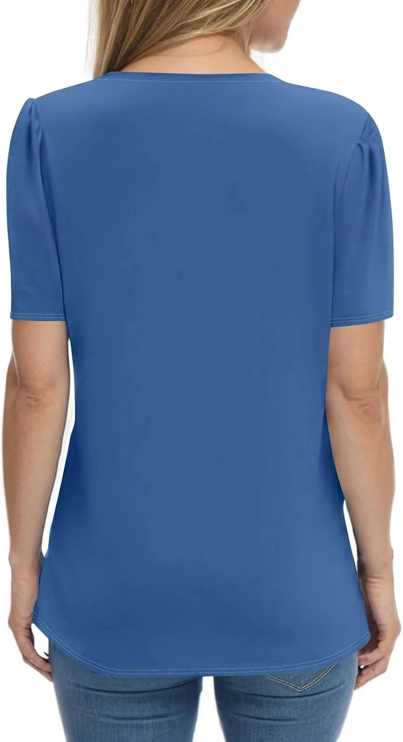Womens Tops Summer Women's Casual Trendy V Neck Button Down Short Sleeve Business Casual Basic Tee Loose Fit Tshirts