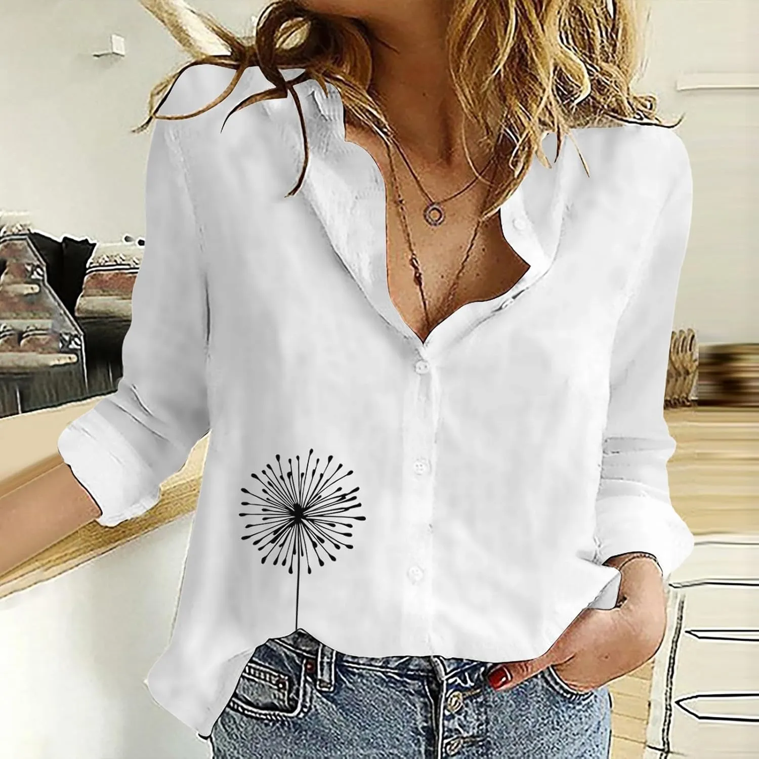 Womens V Neck Womens Linen Tops Solid Color Sleeve Collar Casual Shirt Shirt V Neck Beach Cotton Tops Linen Blouse