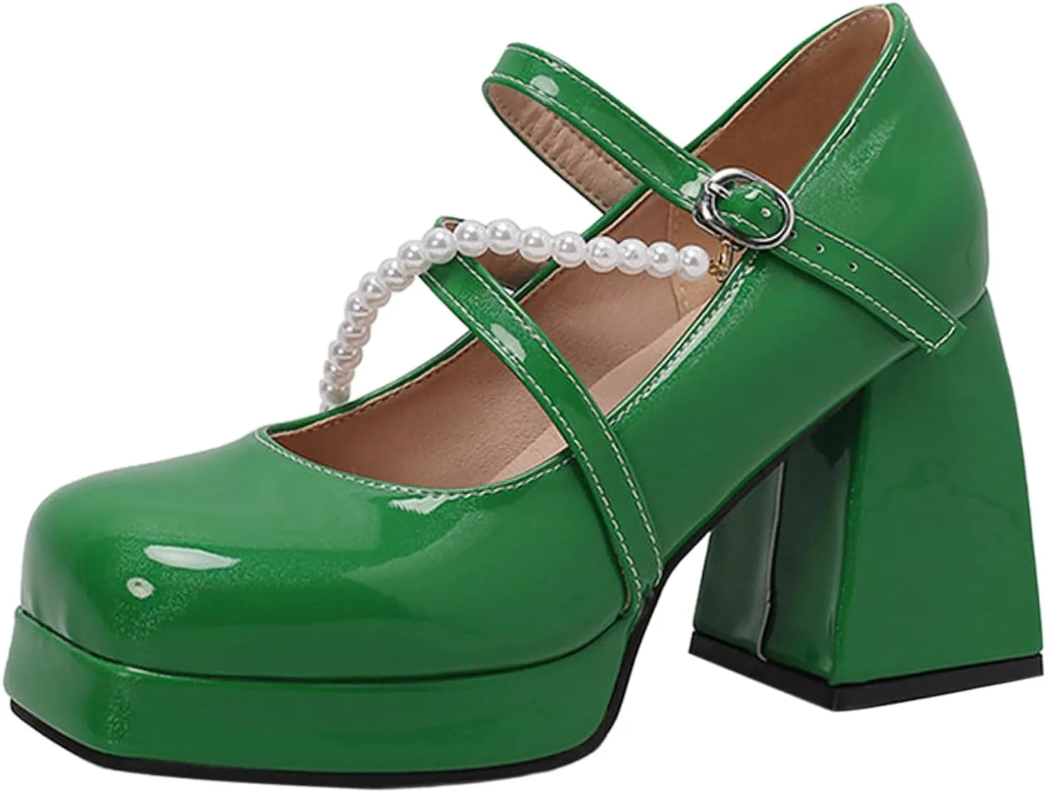 Women's Versatile Sandals Chunky Heeled Square Head Color Sandals Beaded Big Yard Womens