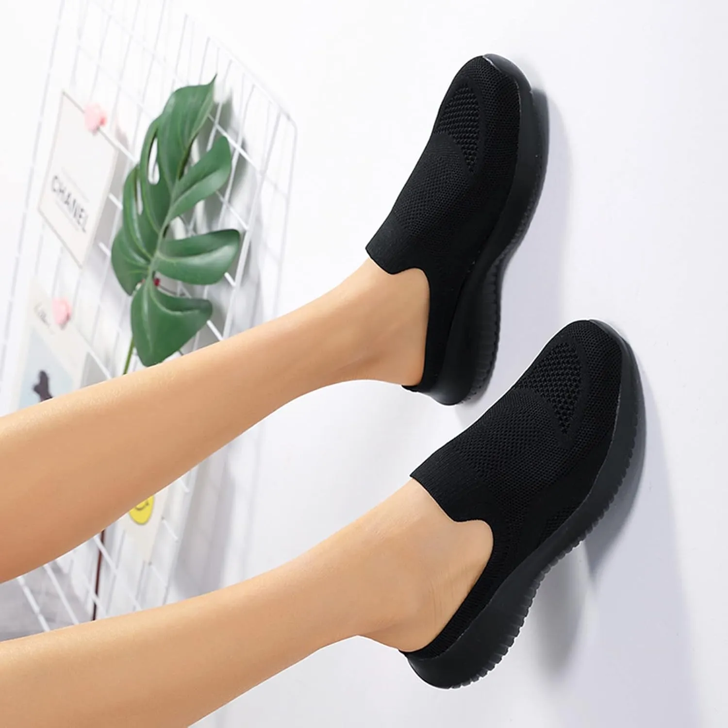 Womens Walking Tennis Shoes Slip-On Walking Sneakers Breathable Comfortable Sneakers Arch Support Backless Slippers
